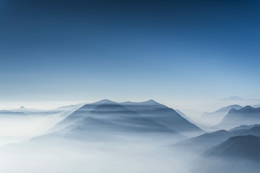 mountain in mist, landscape photography of mountain, sky, ridge HD wallpaper