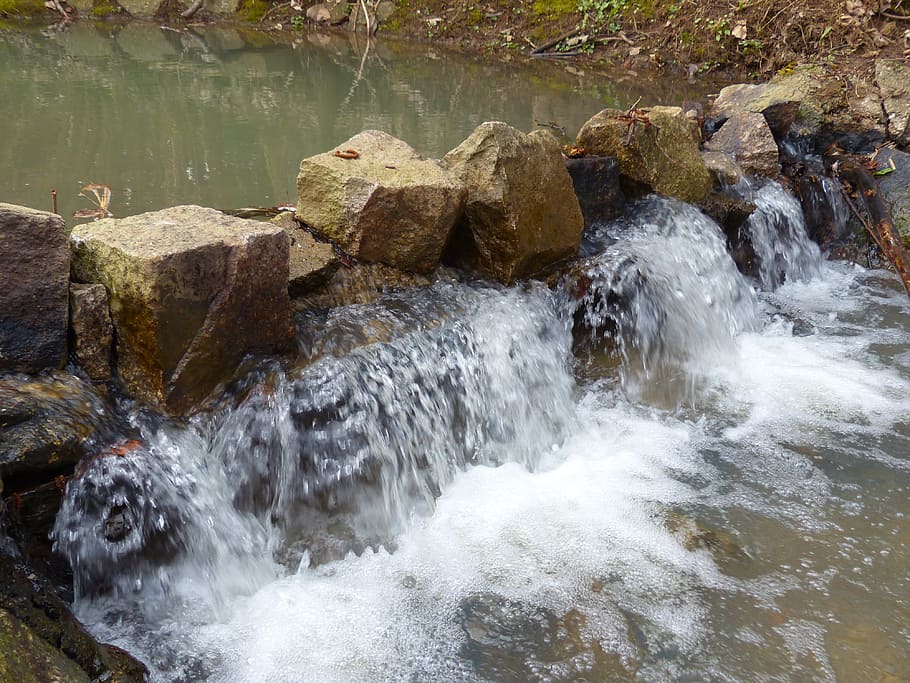 Waterfall, Dam, Bubble, Cold, frisch, clean, bach, river, stones HD wallpaper