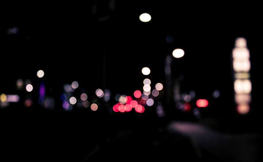 blur, bokeh, dark, defocused, evening, illuminated, lights, HD wallpaper