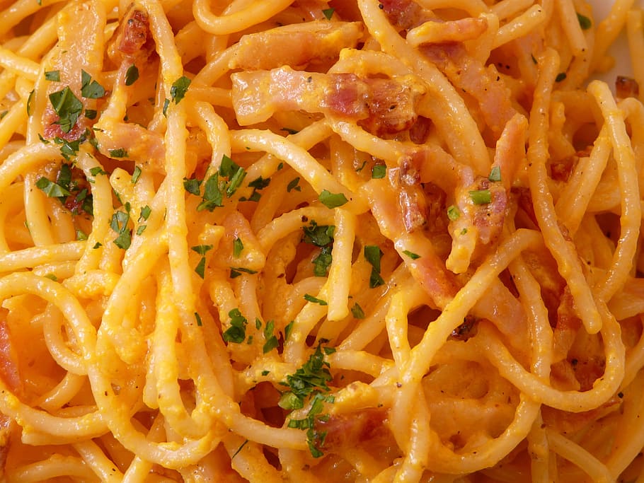 spaghetti, spaghetti carbonara, cabonara, pasta, noodles, italy, HD wallpaper