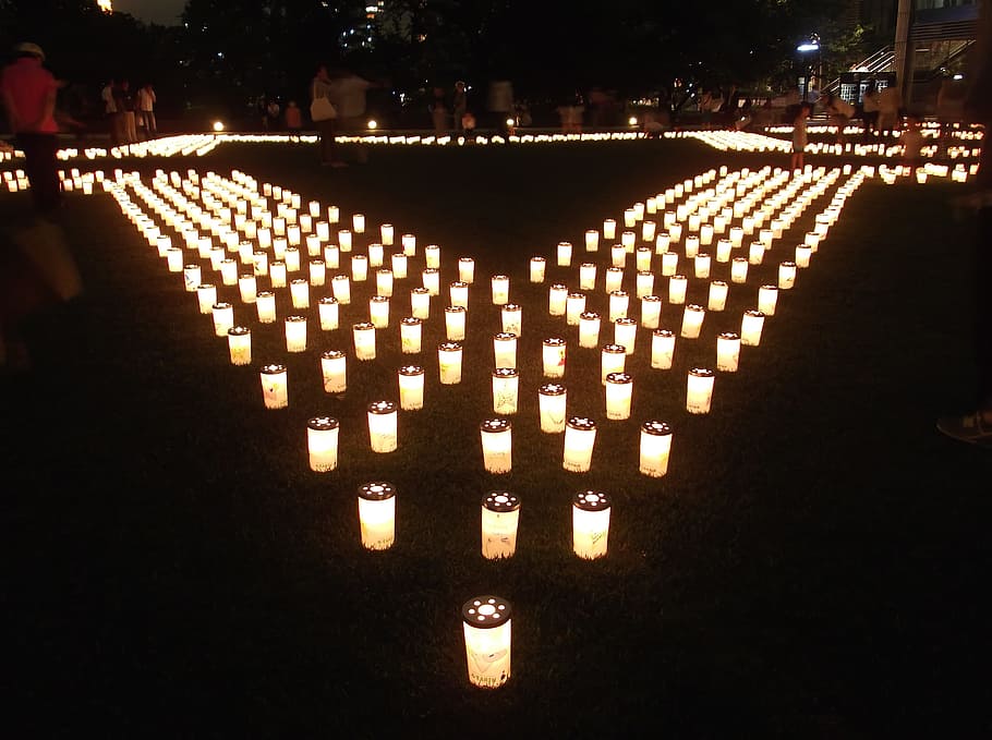 Candles, Night, Evening, Glow, Lights, glowing, outside, people HD wallpaper