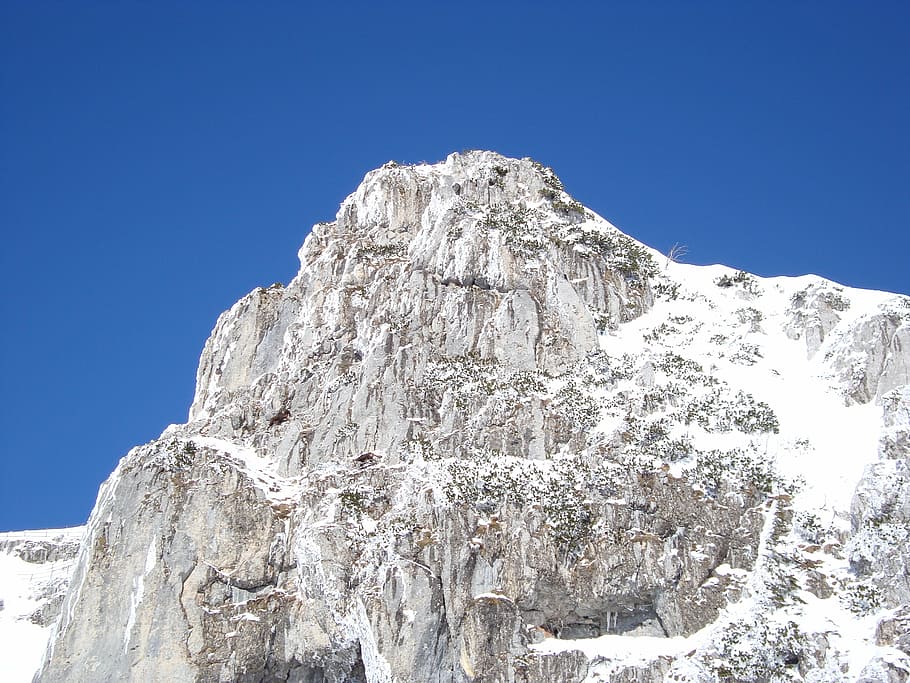mountain, snow, summit, rock, sky, clear sky, cold temperature HD wallpaper