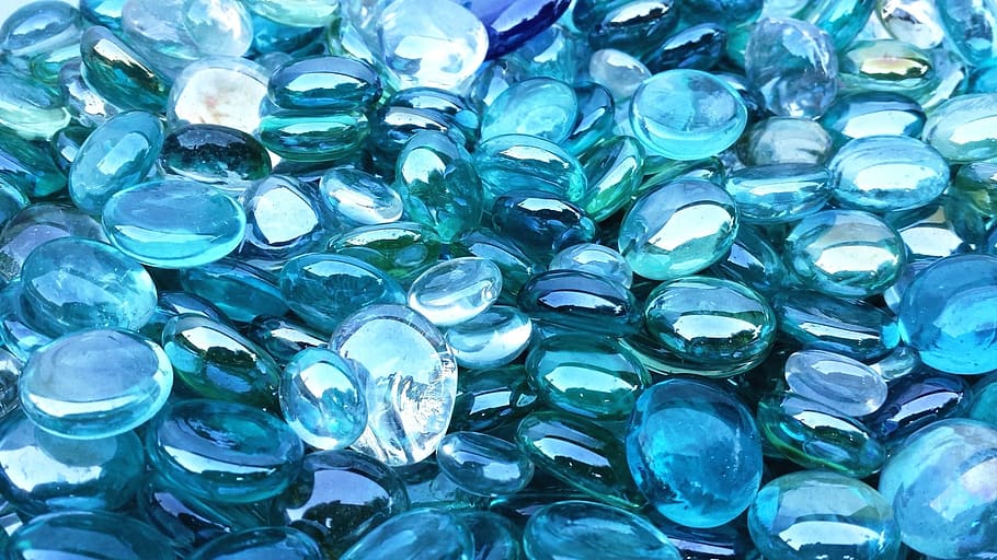 blue glass stones, green, crystal, bright, transparent, winter, HD wallpaper