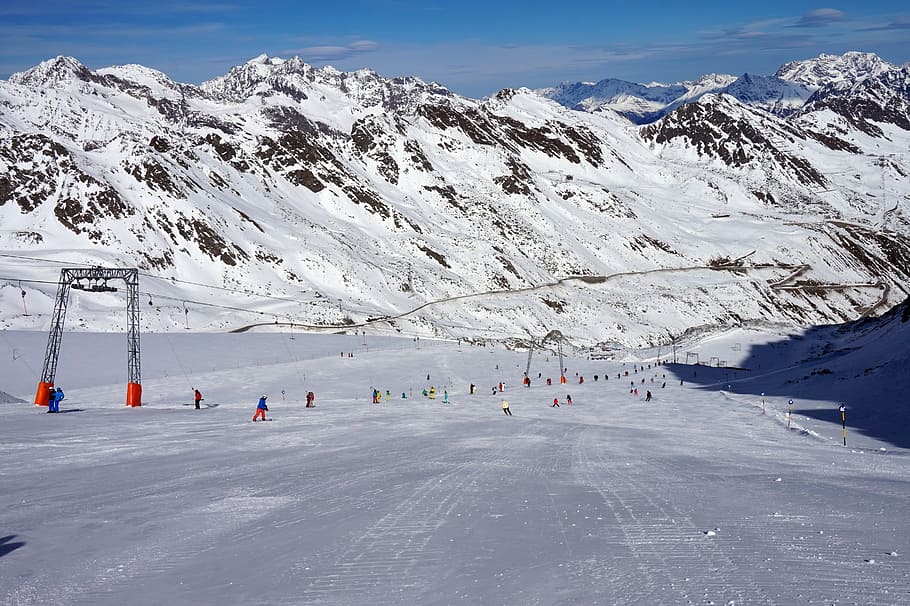 sölden, austria, skiing, mountains, alps, nature, slopes, snow-capped peaks HD wallpaper