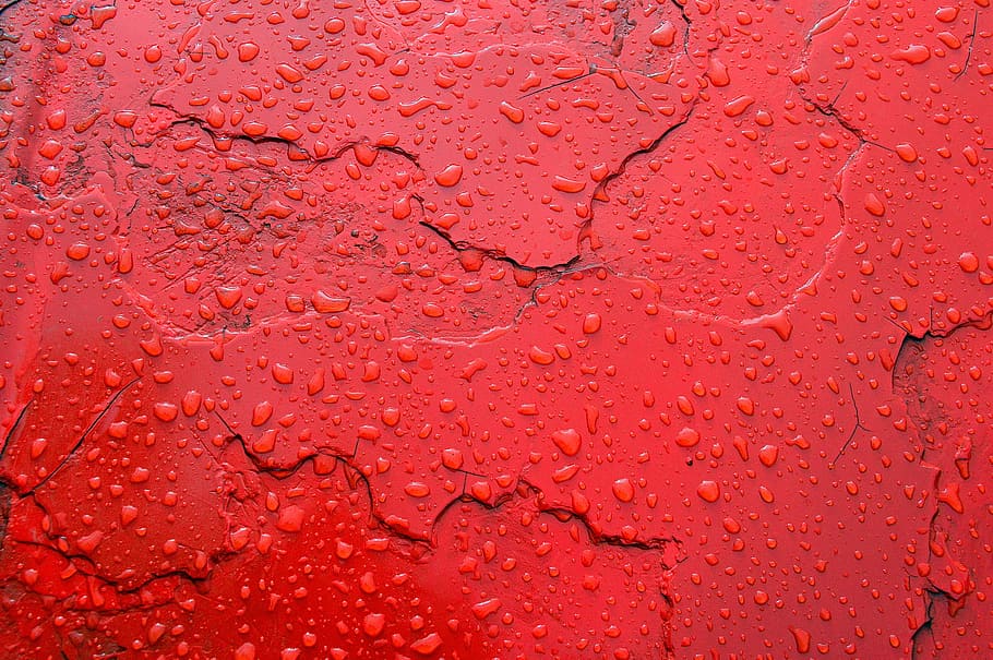 wet red paint, surface, painting, just add water, raindrop, drops, HD wallpaper
