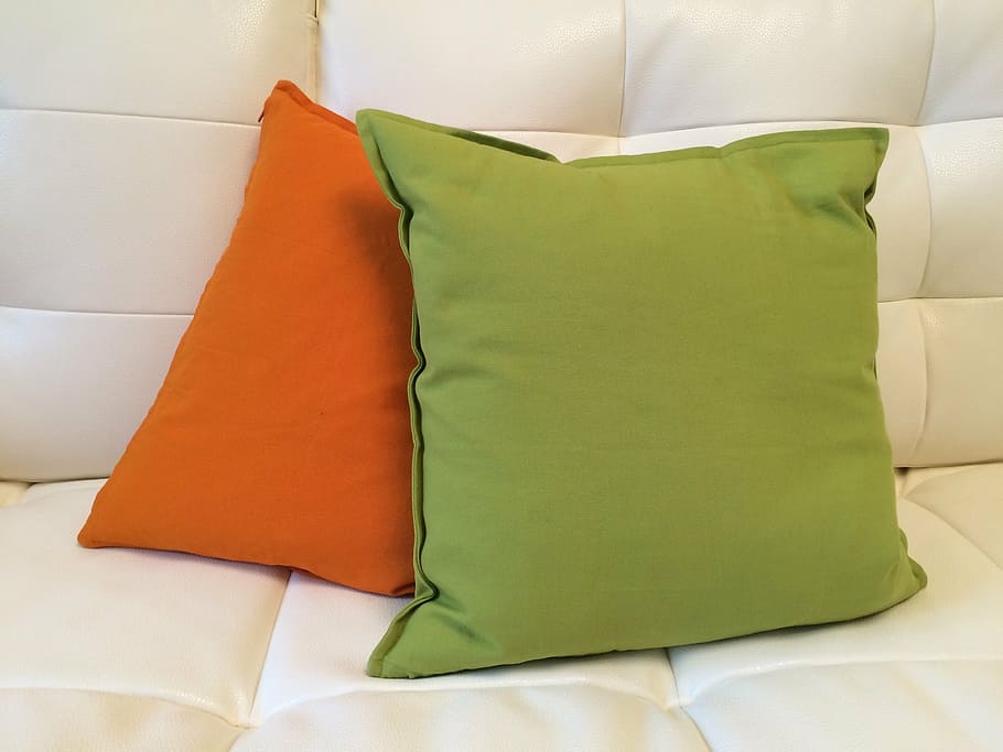 green and orange throw pillows, pile of pillows, textile, comfort, HD wallpaper