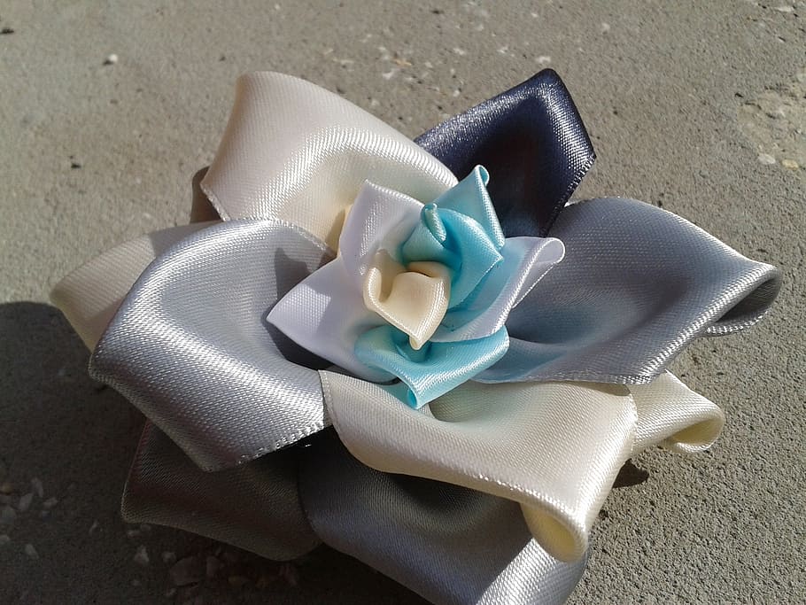 kanzashi, rose, white, silver, bijou, barrette, brooch, high angle view HD wallpaper