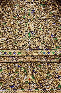 brown and blue floral scrolled frame, gold, pattern, decoration HD wallpaper