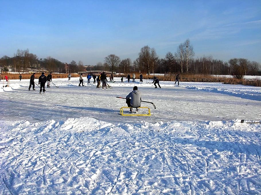 group of people playing on snow, landscape, winter, ice, boys HD wallpaper
