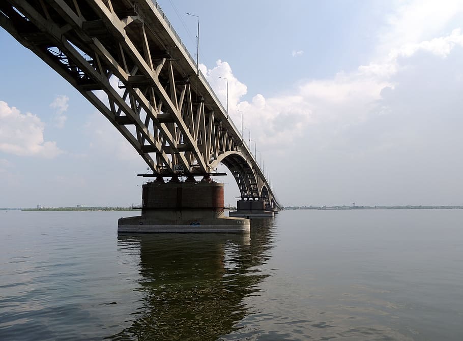 Bridge, River, Saratov, Reflection, water, clouds, volga, bridge - man made structure HD wallpaper