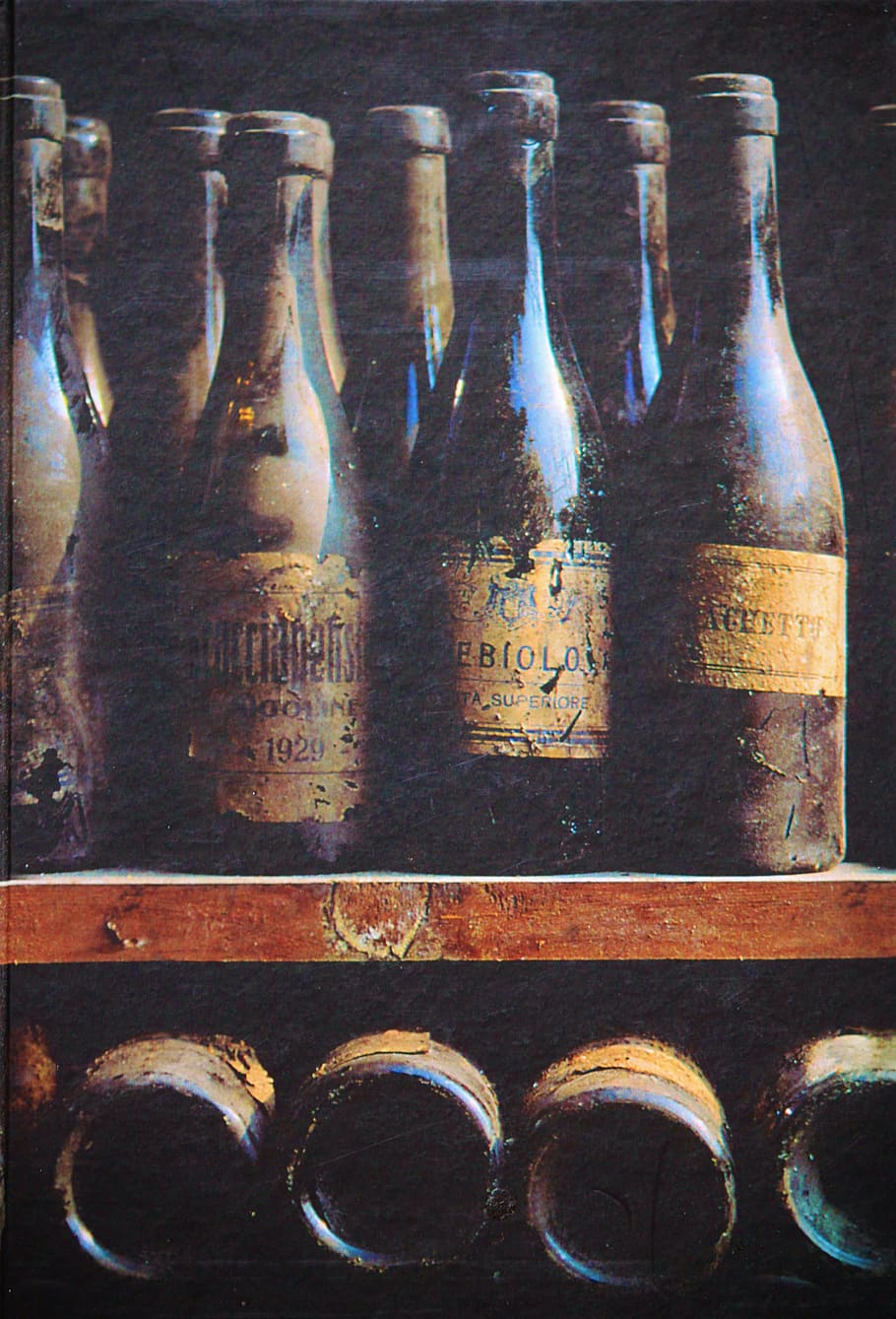 black glass wine bottles on brown wooden wine shelf, wine bottle range, HD wallpaper