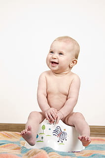 baby sitting on floor seat, child, potty, training, toilet HD wallpaper