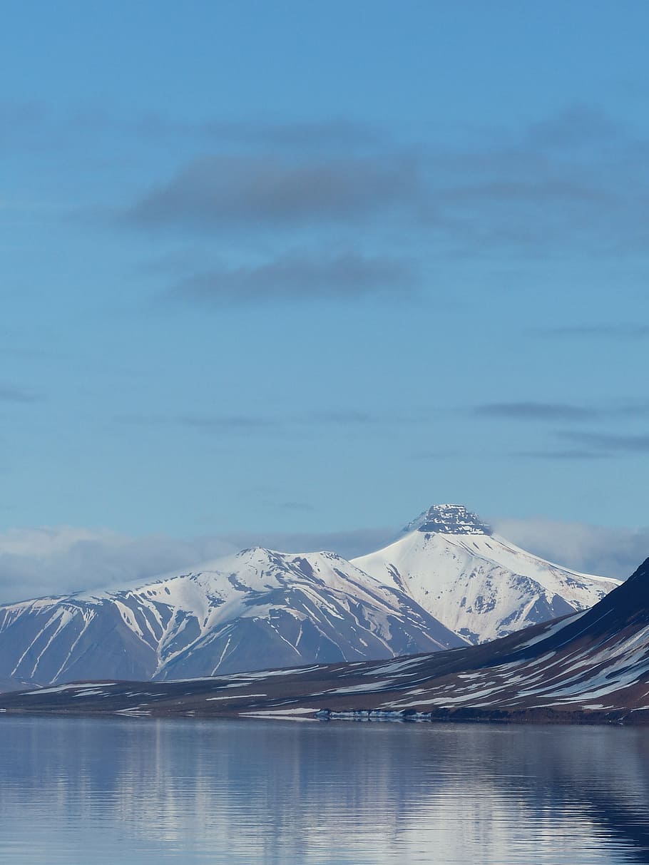 spitsbergen, mountains, ice, landscape, arctic ocean, water, HD wallpaper