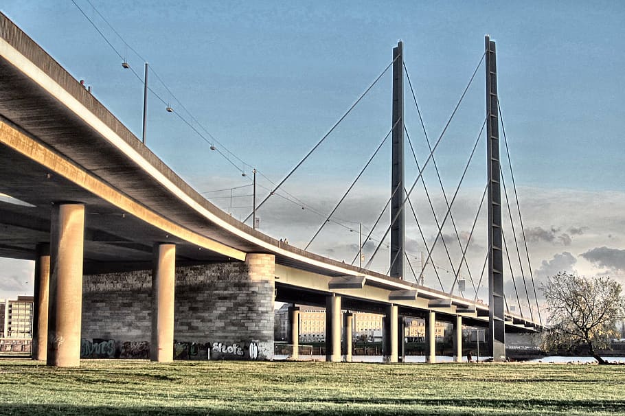 bridge, architecture, rheinbrücke, technology, suspension bridge HD wallpaper