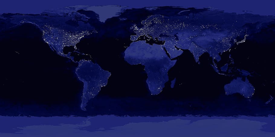 world map at night with city lights, earth, lighting, globe, global