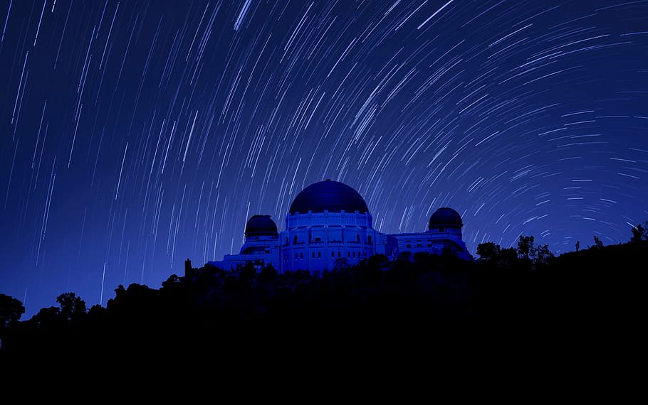 long exposure photography of mosque at night with stars, griffith observatory