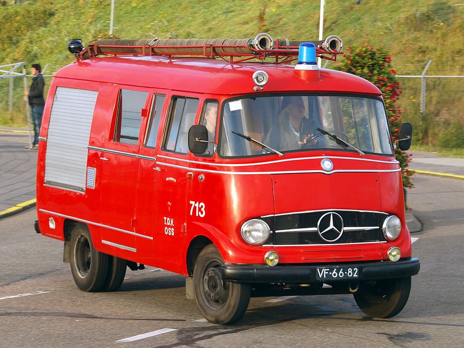 mercedes, fire, truck, benz, oldtimer, automobile, emergency, HD wallpaper