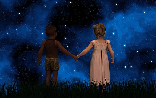 Hd Wallpaper Girl And Boy Holding Hand Background Painting Children Forward Wallpaper Flare