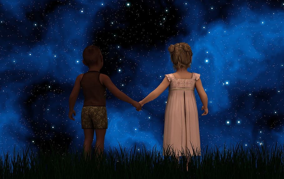 Hd Wallpaper Boy And Girl Holding Hands While Stare At Stars Children Forward Wallpaper Flare