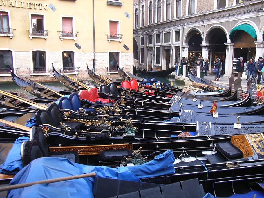 venice, gondolas, channel, architecture, built structure, building exterior HD wallpaper