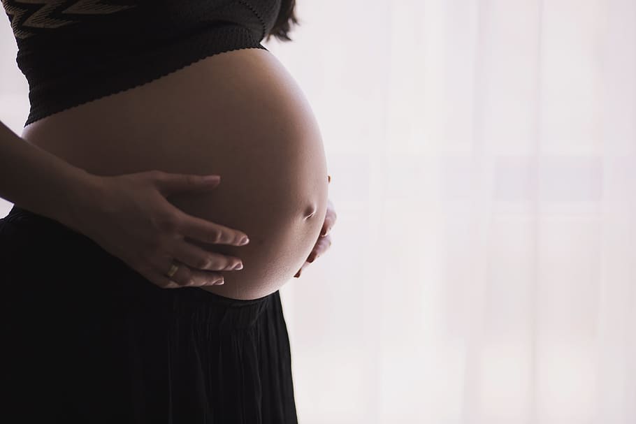 pregnant woman in black dress, mother, body, pregnancy, female, HD wallpaper