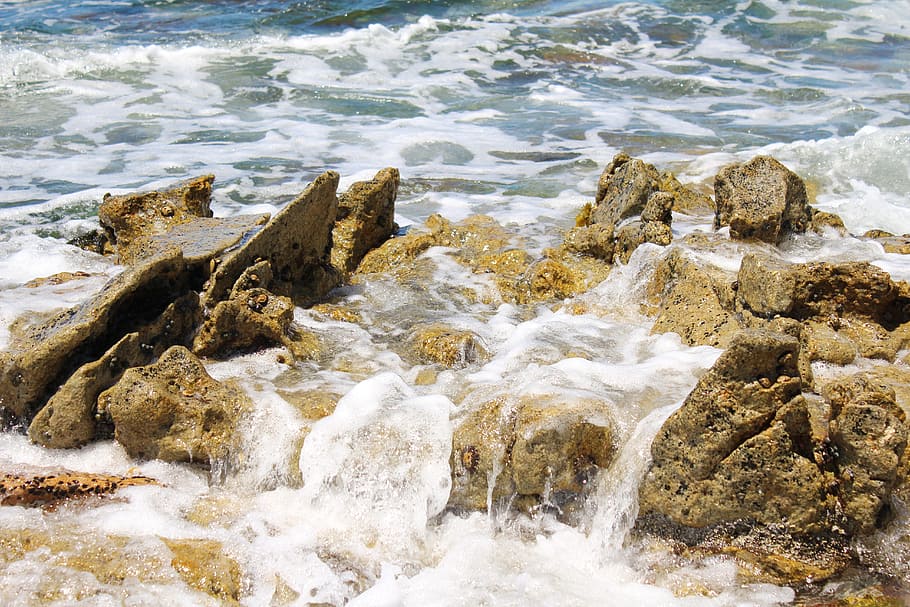 Beach, Rocks, Waves, Water, sea, nature, rock - Object, coastline HD wallpaper