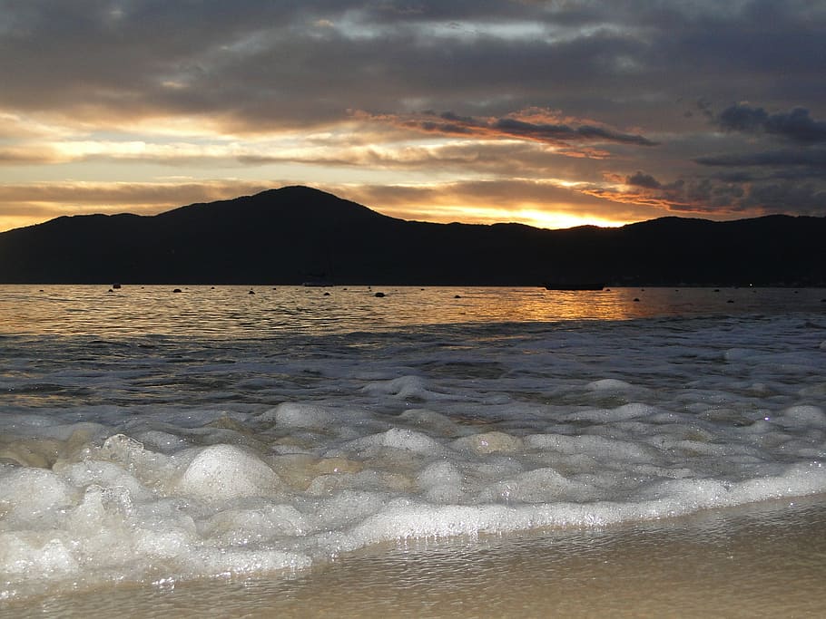 foam, waves, mar, ocean, beach, sunset, nature, brazil, summer HD wallpaper