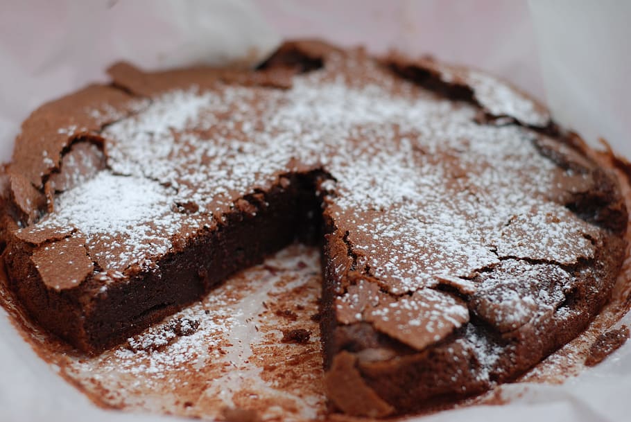chocolate cake with sugar on top, Baking, Chocolate, Sweet HD wallpaper