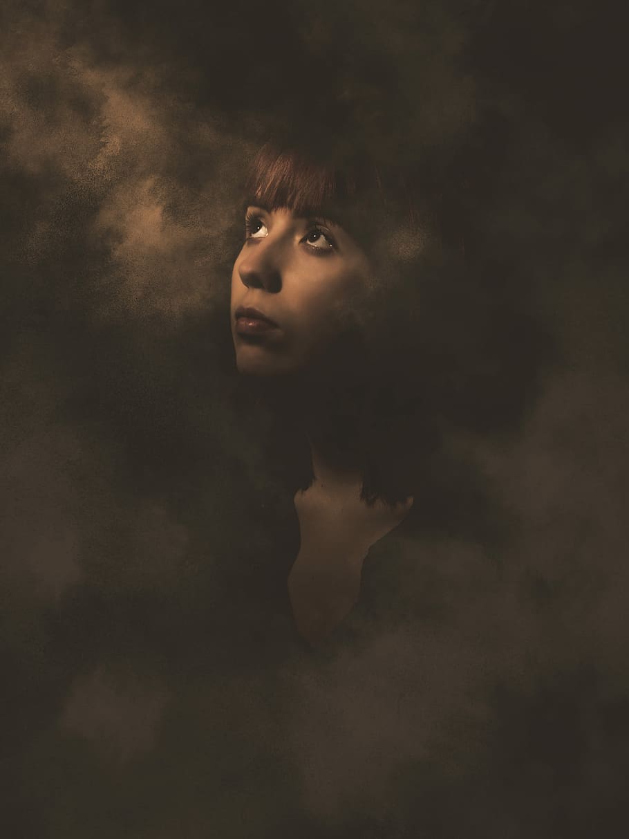 woman surrounded by smoke illustration, woman surrounded with smoke, HD wallpaper