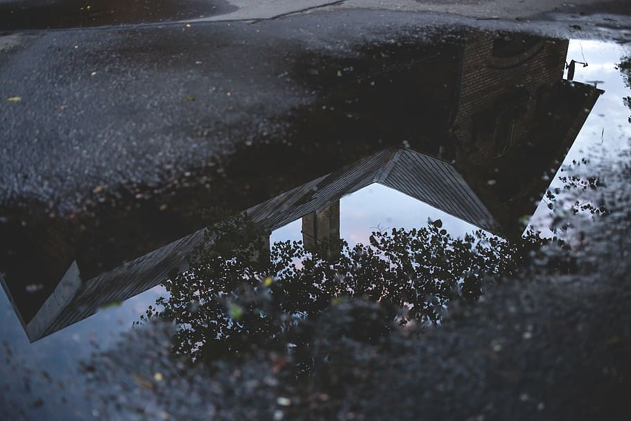 low-angled photography of house reflected on water, image, two HD wallpaper