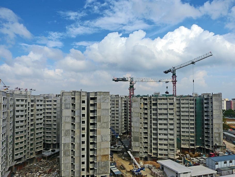 high-rise buildings, construction, crane, building construction HD wallpaper