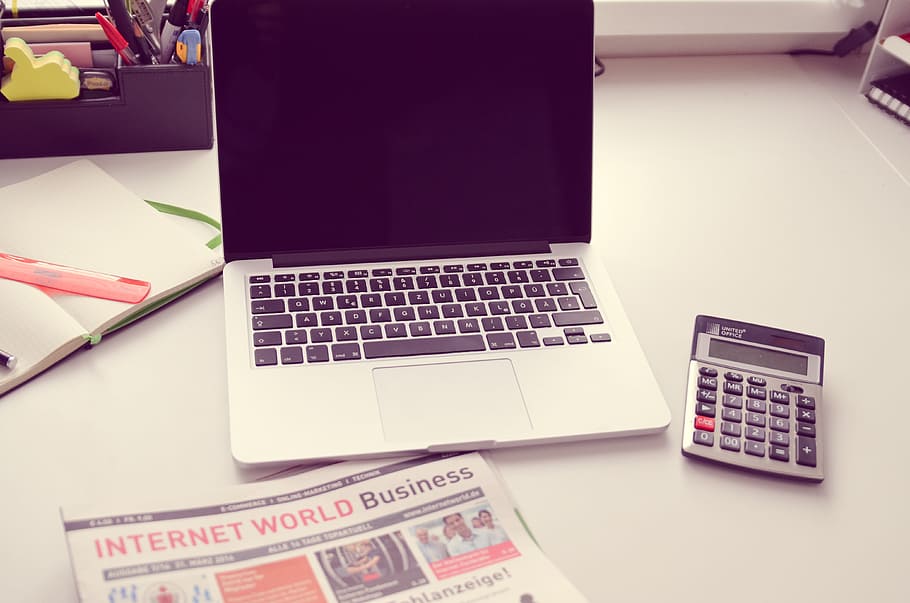 MacBook Pro near the calculator, keyboard, apple, input, keys HD wallpaper