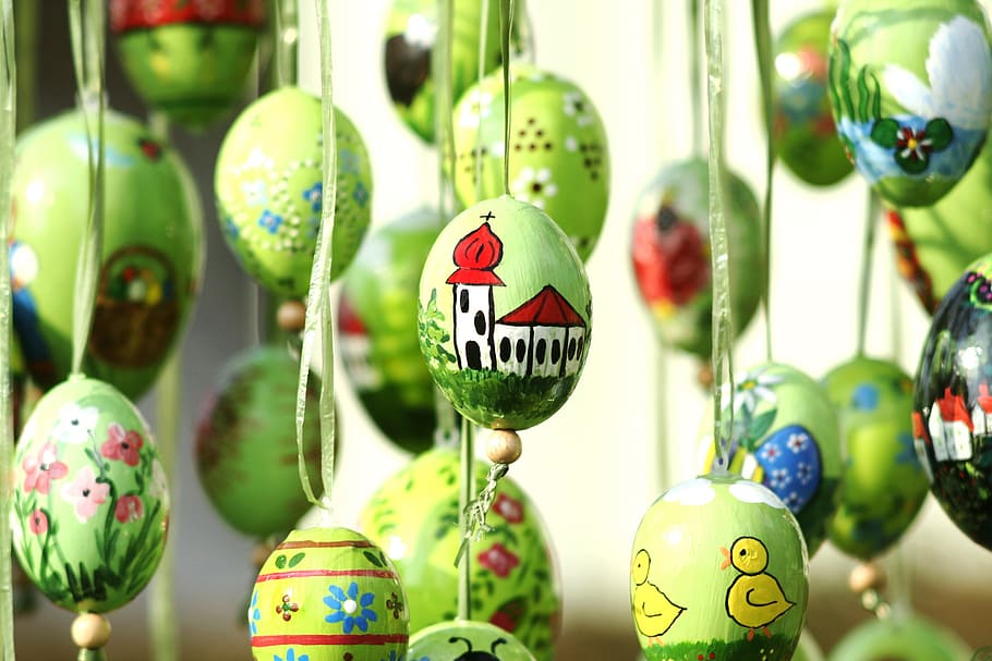 Easter Eggs, Hand, Painted, Church, hand painted, green, ornament, HD wallpaper