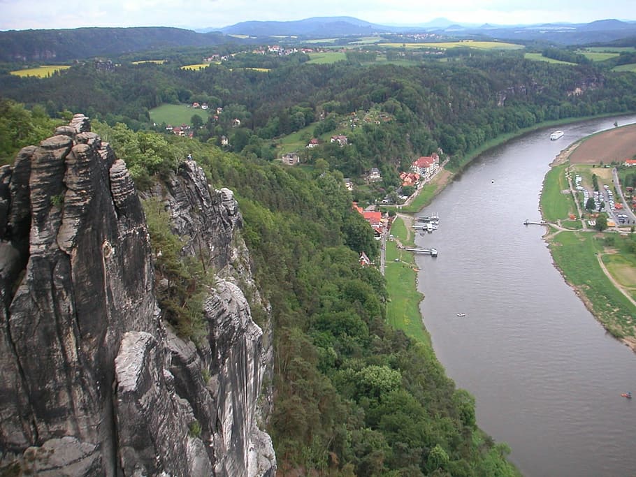 elbe, river, ship, shipping, panorama, elbe sandstone mountains HD wallpaper