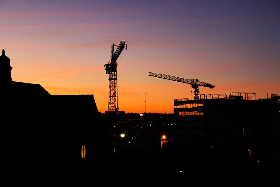 architecture, building, infrastructure, blue, sky, cloud, orange HD wallpaper