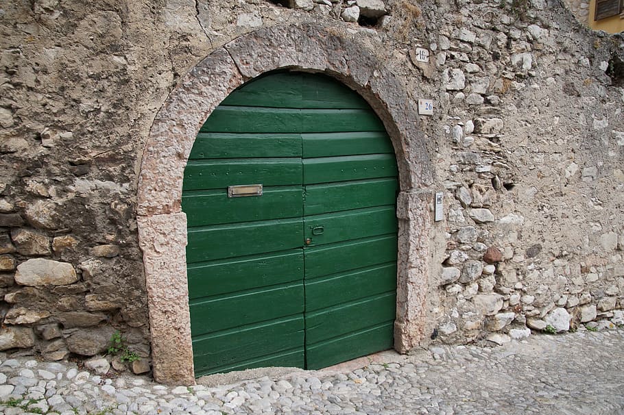 Door, Green, Wall, arch, built structure, architecture, green color HD wallpaper