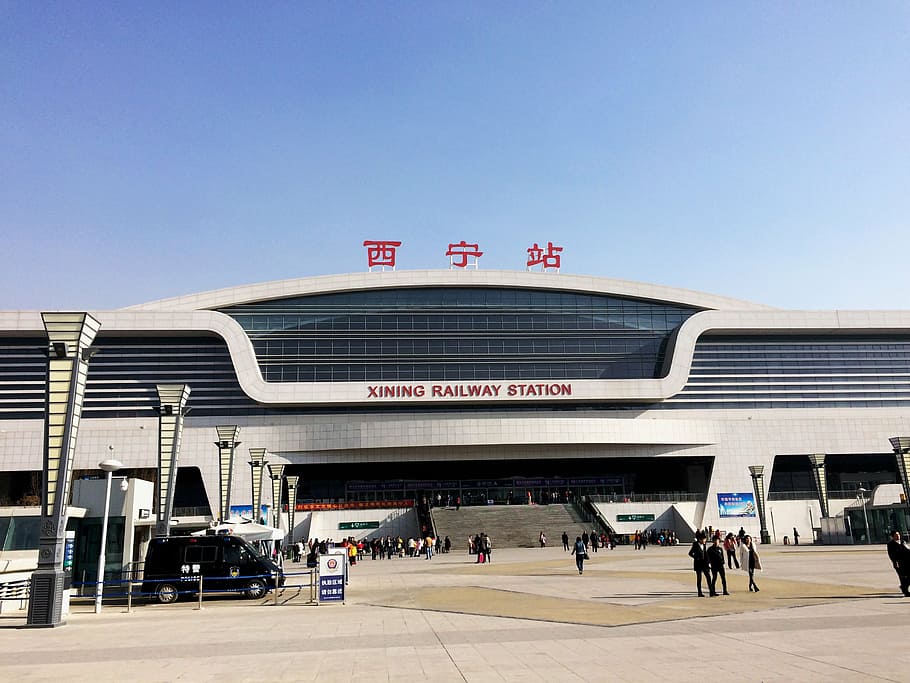 train station, xining, building, artificial, people, traffic HD wallpaper