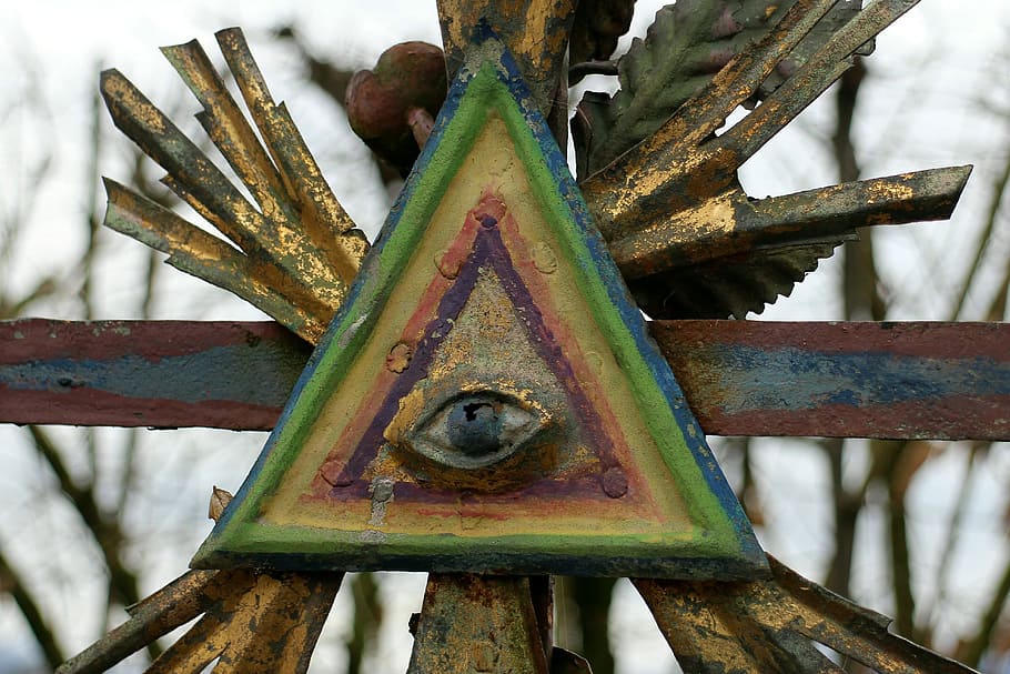 closeup photo of eye of providence artwork, masonic, symbol, corona, HD wallpaper