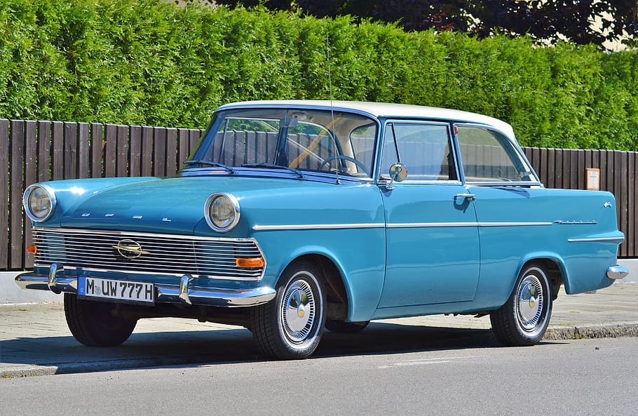 classic blue coupe parked near brown fence, Opel, Record, Auto HD wallpaper