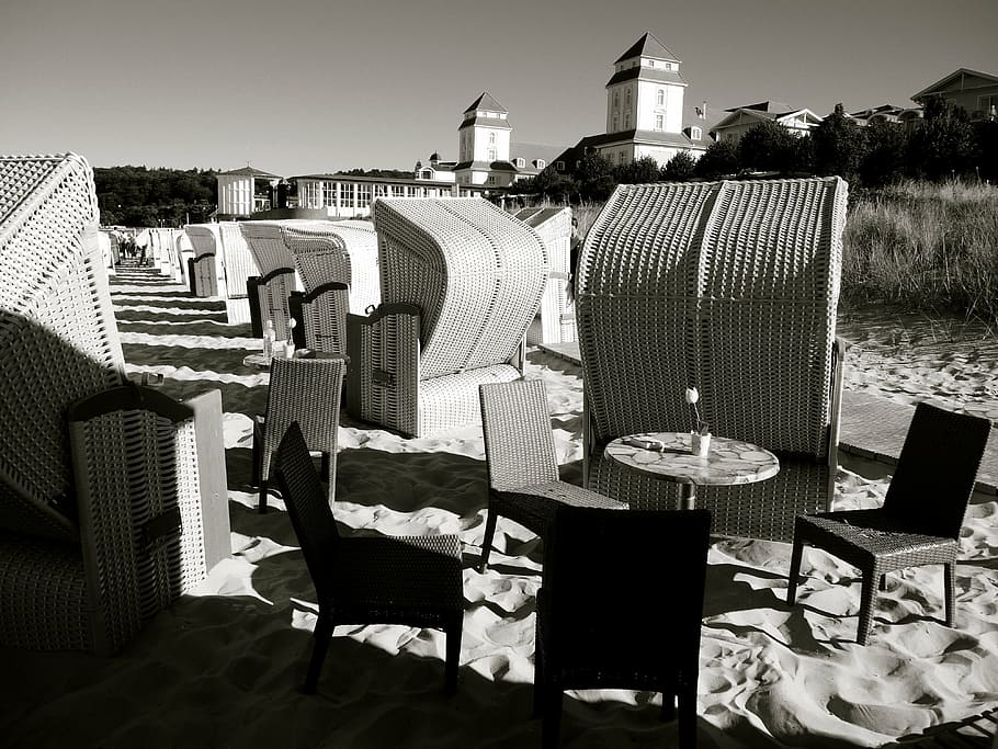 beach, chairs, eastern, germany, canopy, relaxing, vacation HD wallpaper