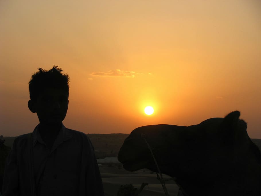 sunset, rajasthan, india, nature, silhouette, men, sky, outdoors HD wallpaper