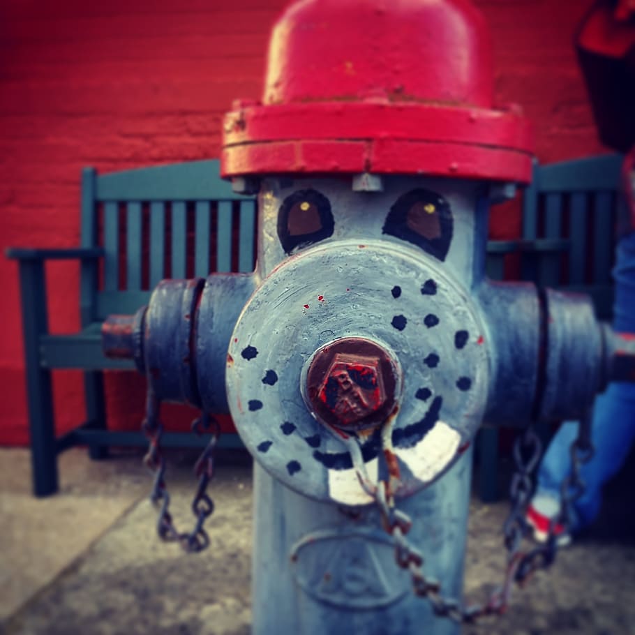 fire hydrant, red, safety, city, service, smile, art, faces HD wallpaper