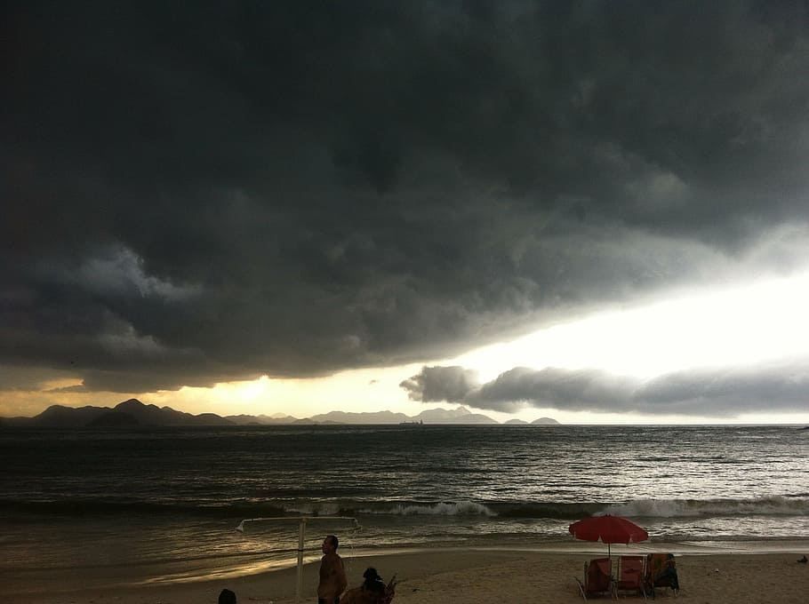 rain, beach, water, raindrop, sea, sky, cloud - sky, land, horizon over water HD wallpaper