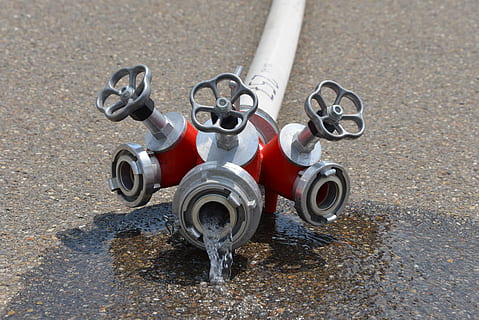 red and gray water pipe, Fire, Fire, Fire Hose, Adapter, Delete HD wallpaper