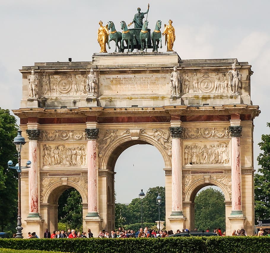 beige archway gate with statue, arc de triomphe, france, paris, HD wallpaper