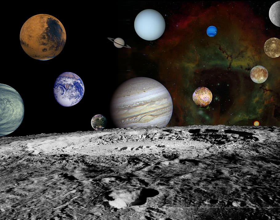 space, montage, voyager, images, spacecraft, planets, moons, HD wallpaper