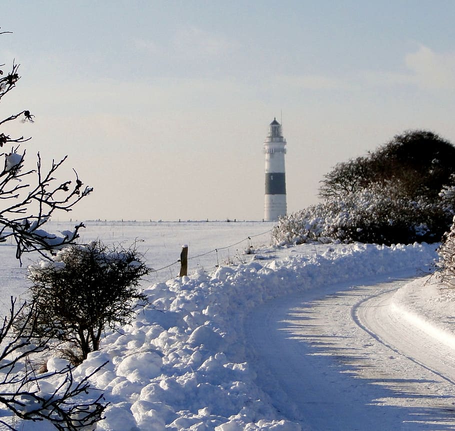 lighthouse, kampen, sylt, winter, snow, cold temperature, architecture HD wallpaper