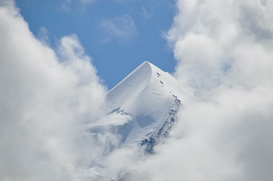 tundra mountain and clouds, summit, switzerland, snow, great