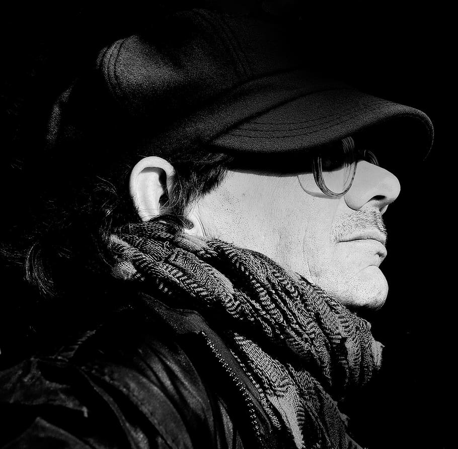Man, People, Portrait, Hat, Black, White, glasses, old, look HD wallpaper