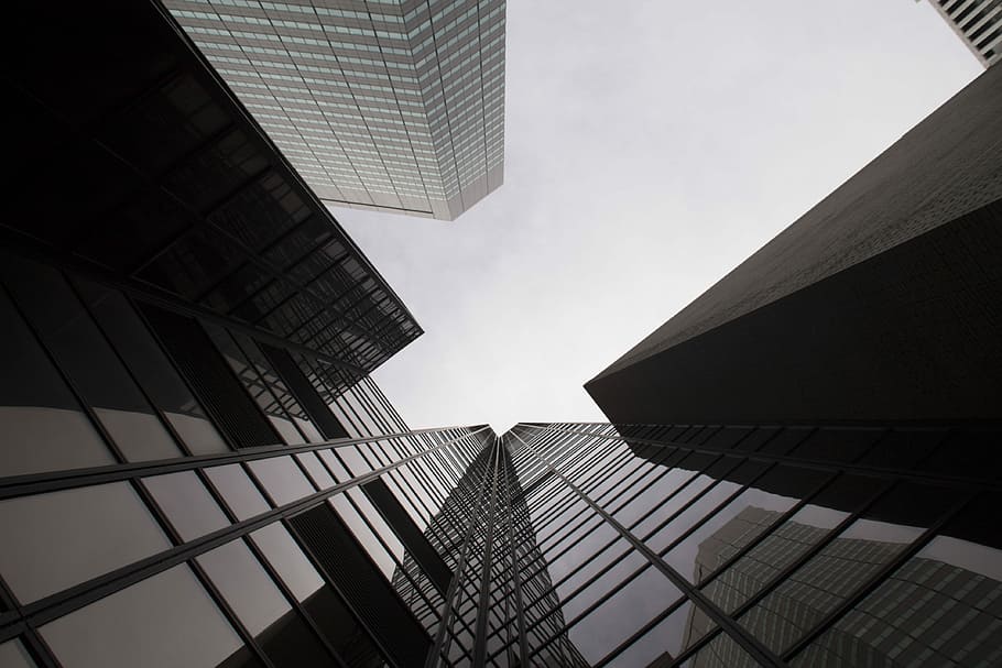 worm's eye view of building, tall building, architecture, building complex HD wallpaper